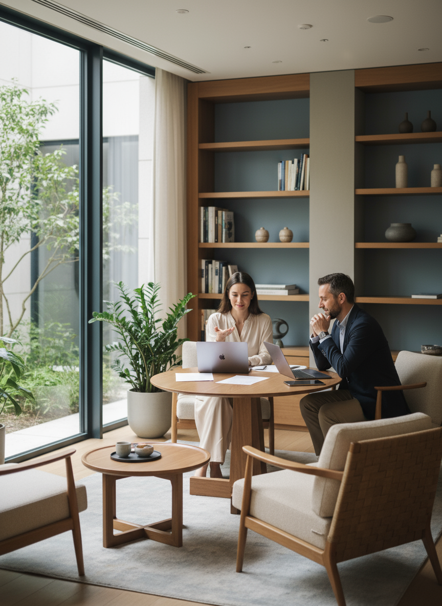 Client and consultant working together in a calm setting