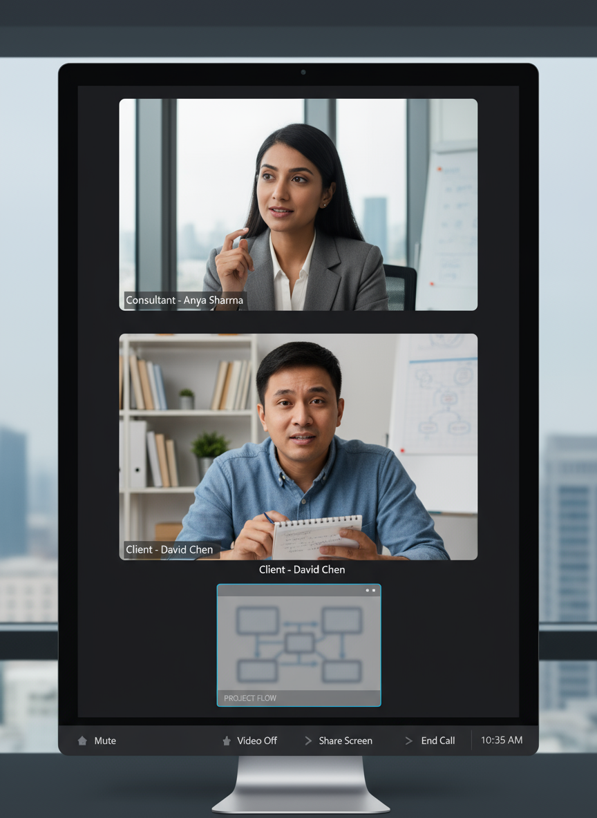 Online call where a client explains their situation